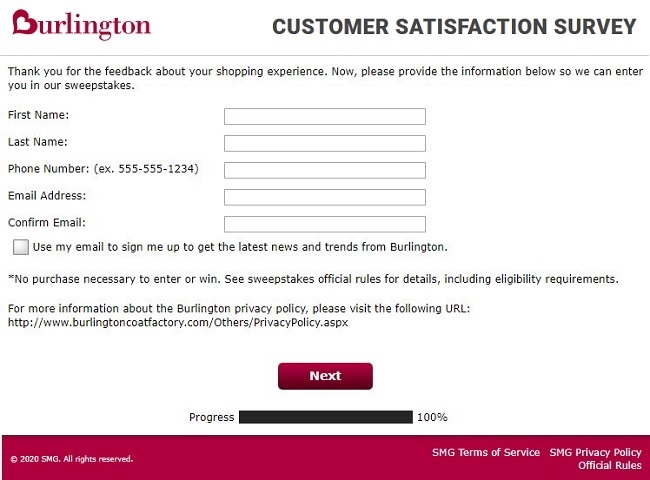 Burlington online survey contact details image