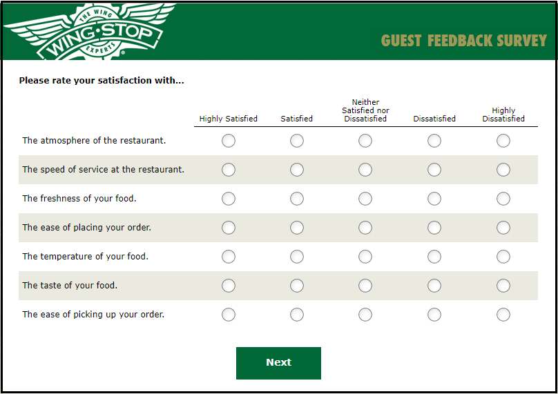 Wingstop Customer Survey Questions Image