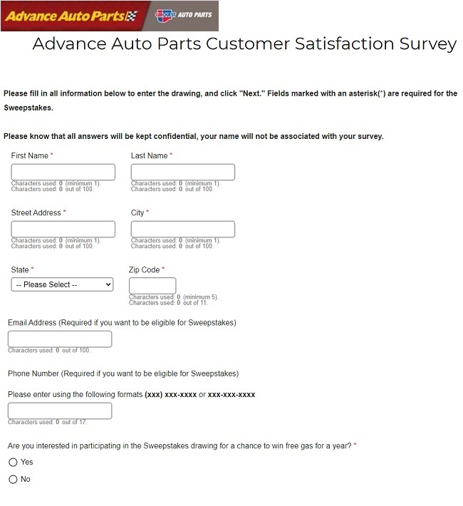 Advance Auto Parts Feedback Survey Sweepstakes Entry Image