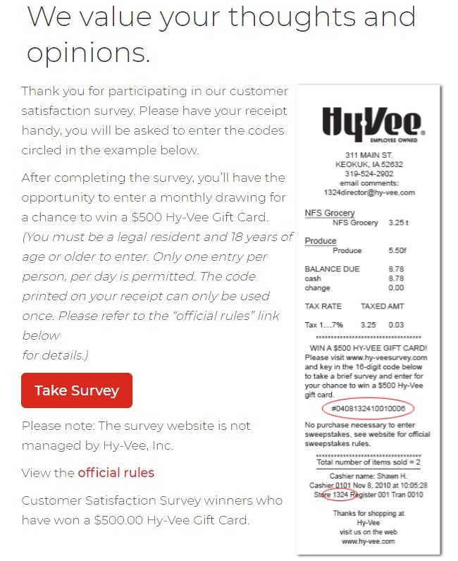 HyVee survey com page image