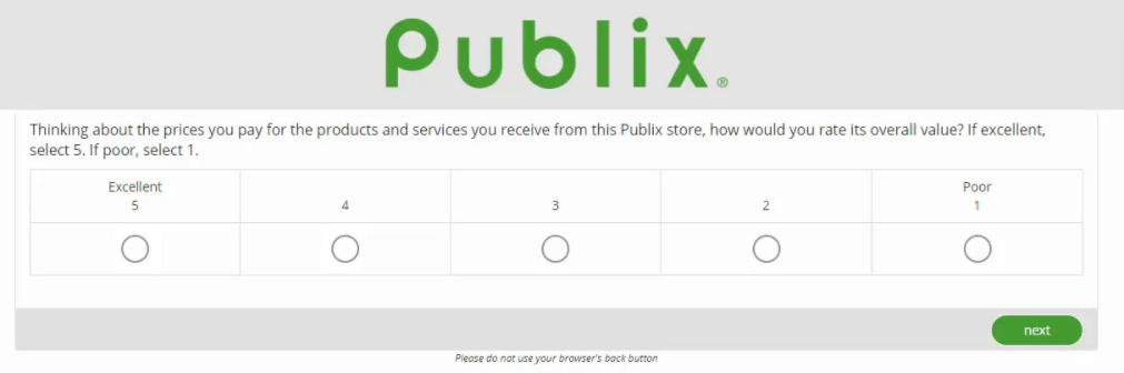 Publix feedback survey questions image