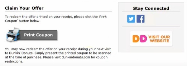 dunkin customer survey coupon code image