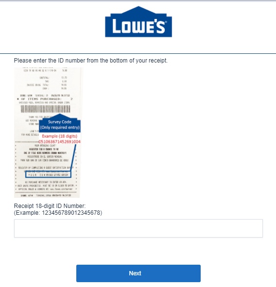 lowes customer survey with receipt image